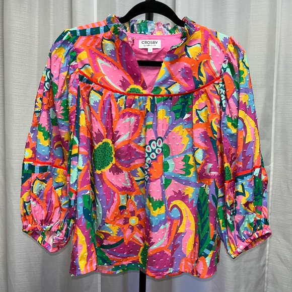 Crosby By Mollie Burch Rosie Heat Waves Tropical Cottom Blouse  | size Small - Picture 1 of 9